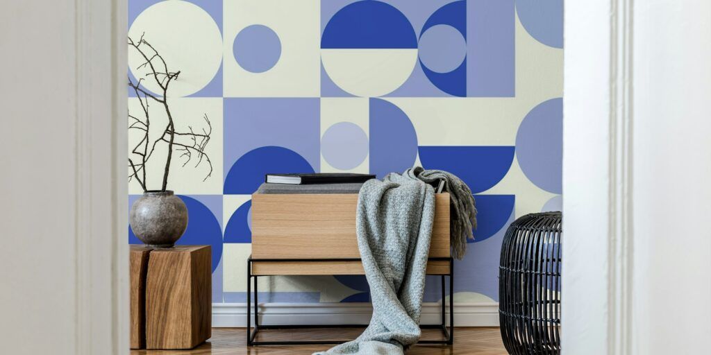 New Bauhaus inspired wallpaper collection. Bauhaus Mid Century Serene Blue Geometry