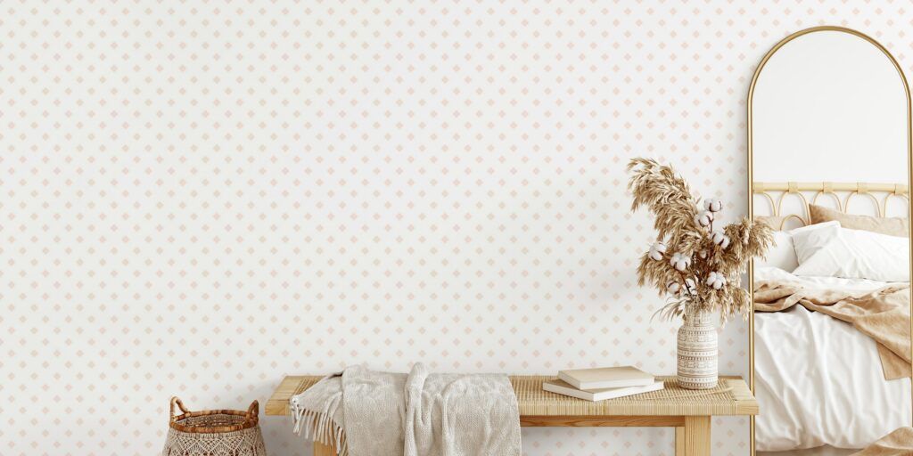 Wallpaper with a small pink geometric motif that brings elegance and a discreet ambiance to rooms