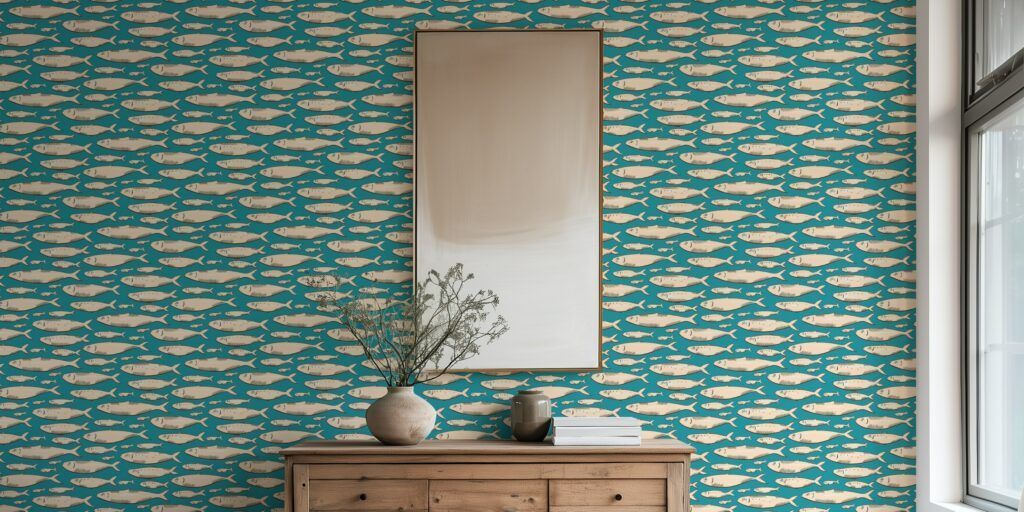 estampado con banco de sardinas para papel pintado
