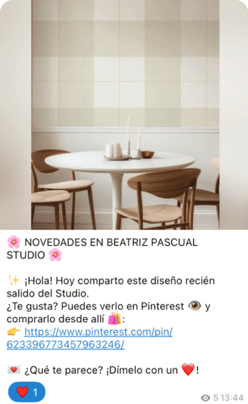 ejemplo de pin publicado en el canal de Telegram de Beatriz Pascual Studio
