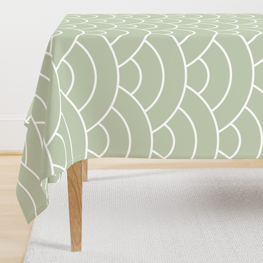 Seigaiha Arches Collection - Sage green home textiles design
