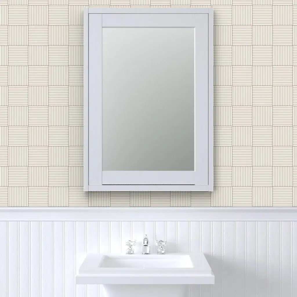 Japandi Grid print design in brown Abbey Road and white Cloud Dancer by Beatriz Pascual Studio