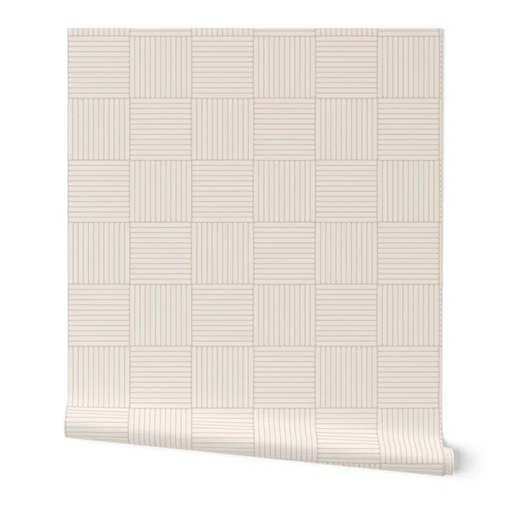 Japandi Grid print design in powder pink and white Cloud Dancer by Beatriz Pascual Studio