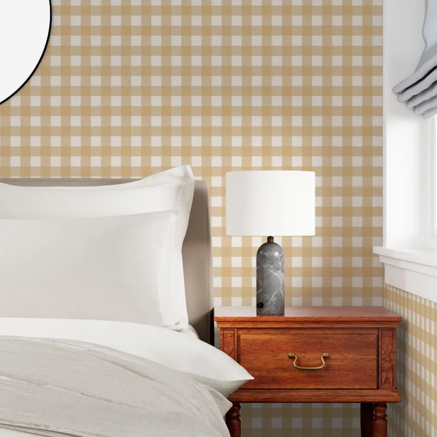Wallpaper in P25371 Medium Soft Mustard Checker Vichy