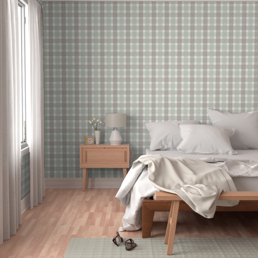 Wallpaper in P25410-27 Medium Rustic Plaid Abbey Road Brown and Sage Green Modern Checks
