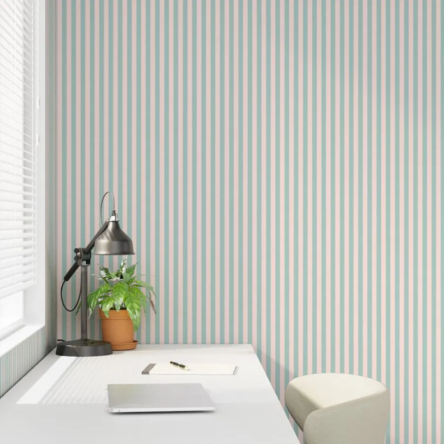 Wallpaper in P26010-18 L Gentle Meadow Minimal Stripes in Aquamarine and Pippin Pink
